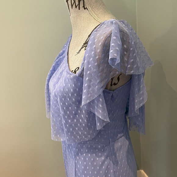 ASOS Blue Cold Shoulder Swiss Dot Asymmetrical Dress, 10 - Picture 3 of 16